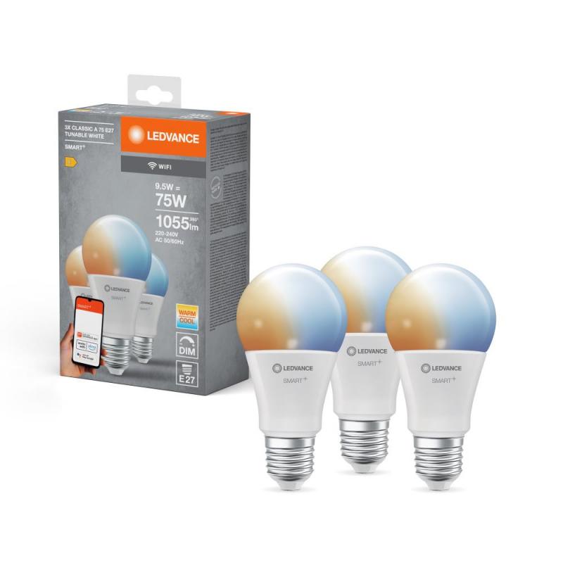 3er Pack LEDVANCE E27 SMART+ WiFi LED Lampe dimmbar 9,5W wie 75W 2700-6500K Tunable White